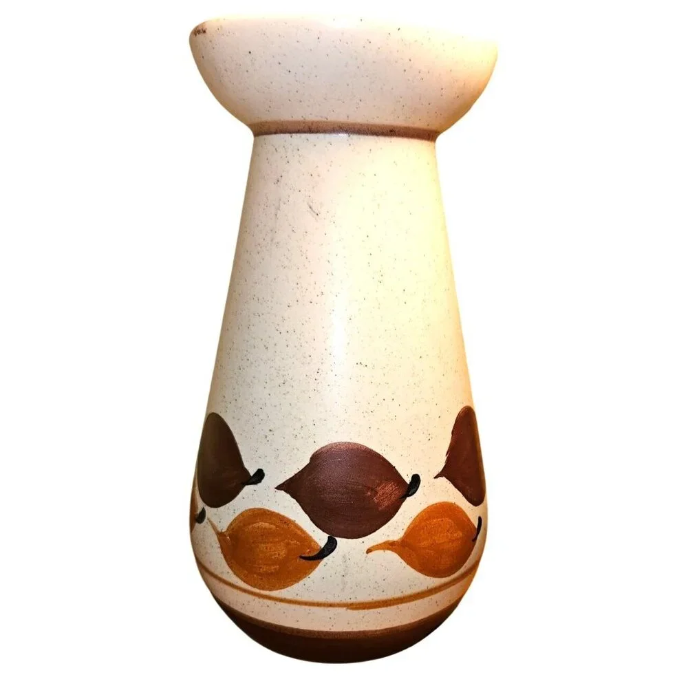 Vintage‎ Vase Secla Portugal Handcrafted Ceramic Brown & Gold Leaf Design MCM
